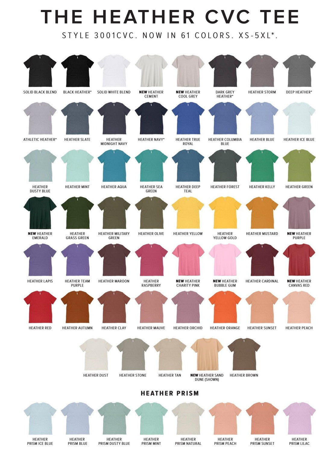 Shirt Colors + Size Chart – Maeve Creations LLC