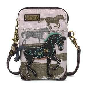 Chala Safari Cellphone Crossbody Horse Gray Purse Handbag