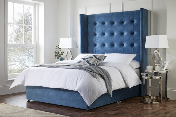 Blue Velvet Ottoman Bed