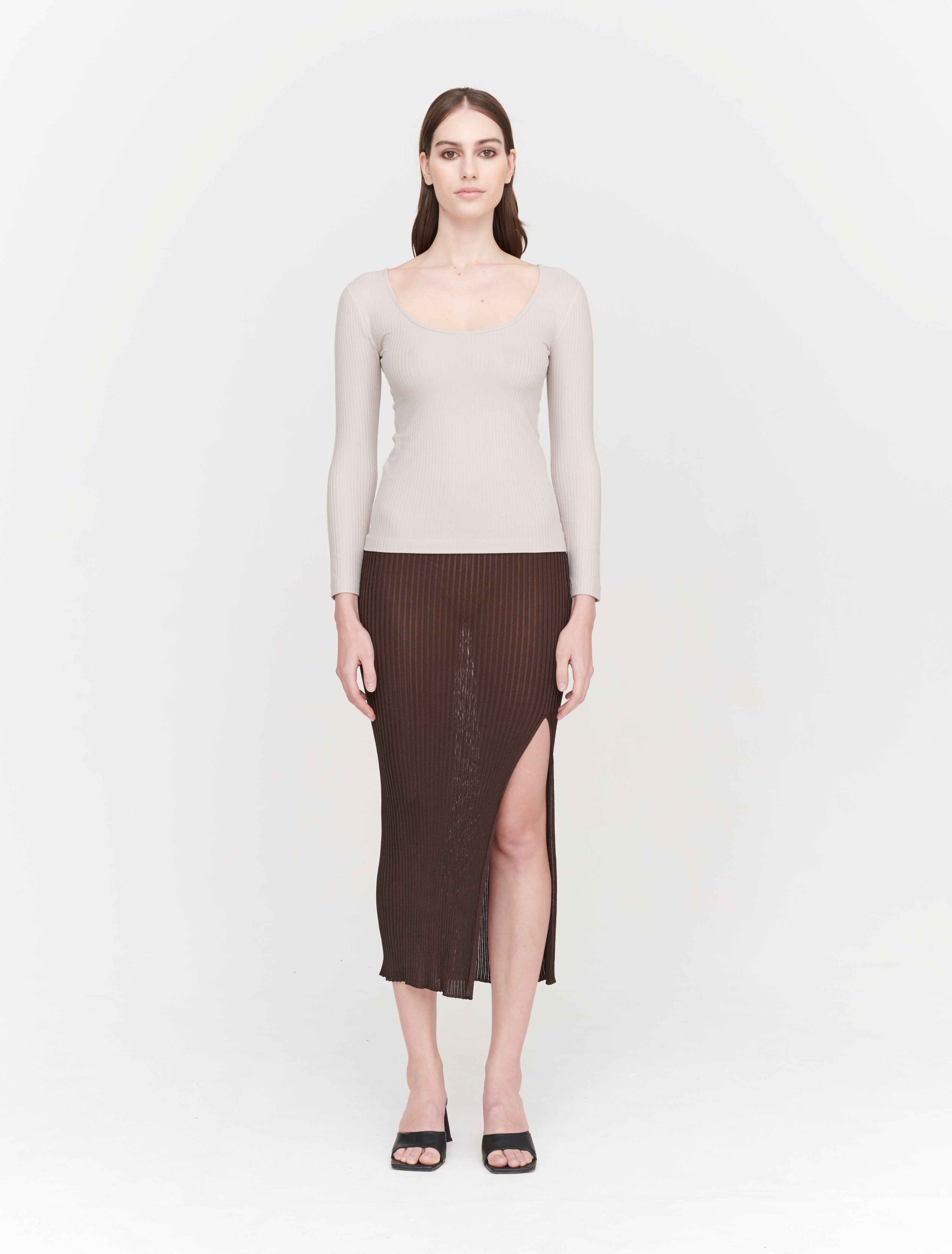 Ninety Percent Amelia SeaCell Rib Scoop Neck in Taupe