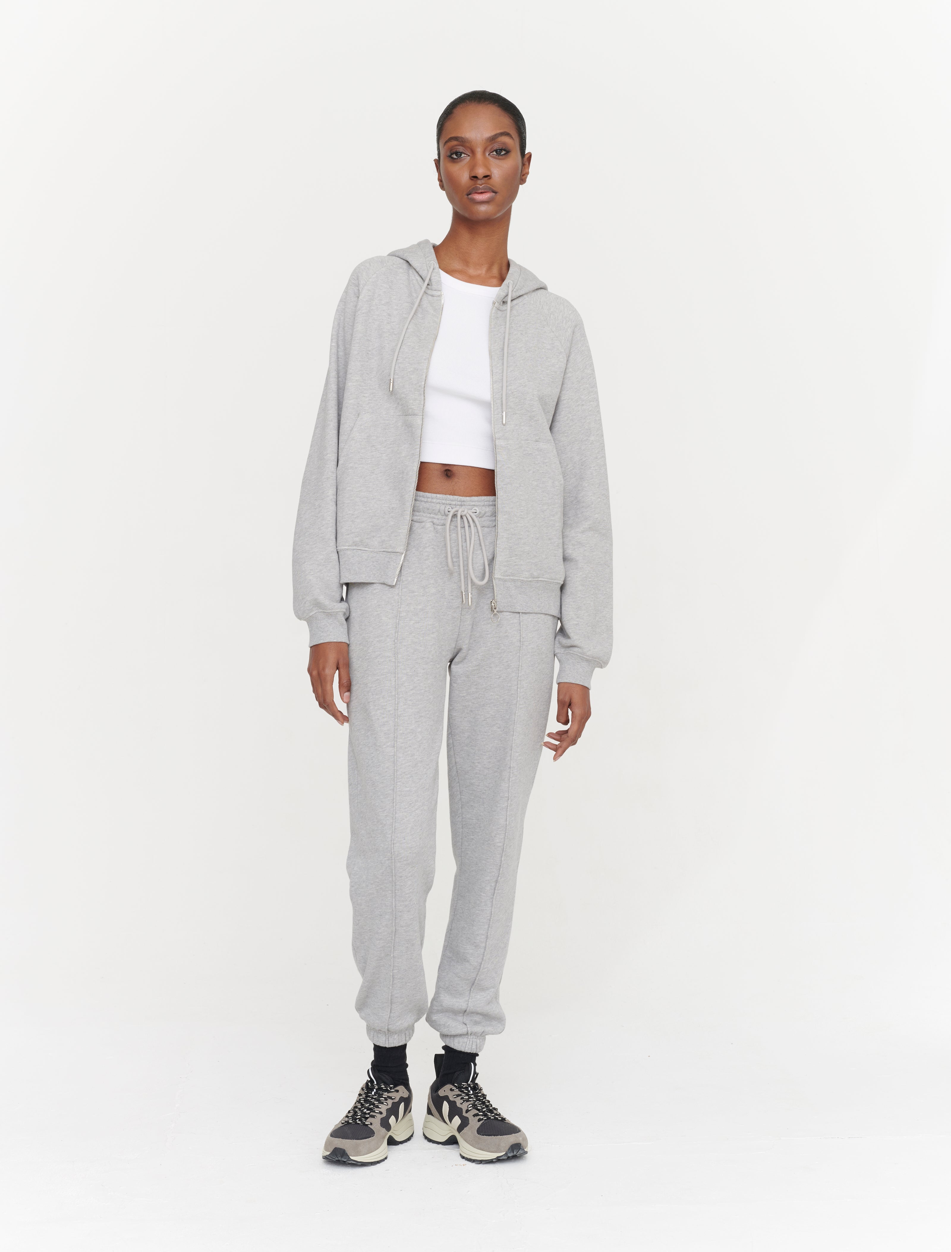 Ninety Percent Milo Zip Thru Hoodie in Grey Marl