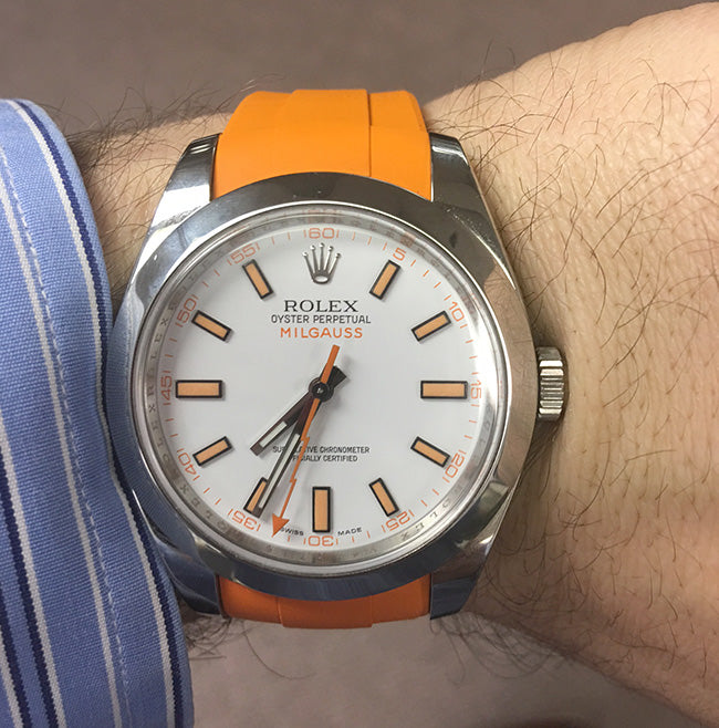 ROLEX MILGAUSS WATCH WITH WHITE COLOR DIAL 116400 MODEL ORANGE RUBBER B ...