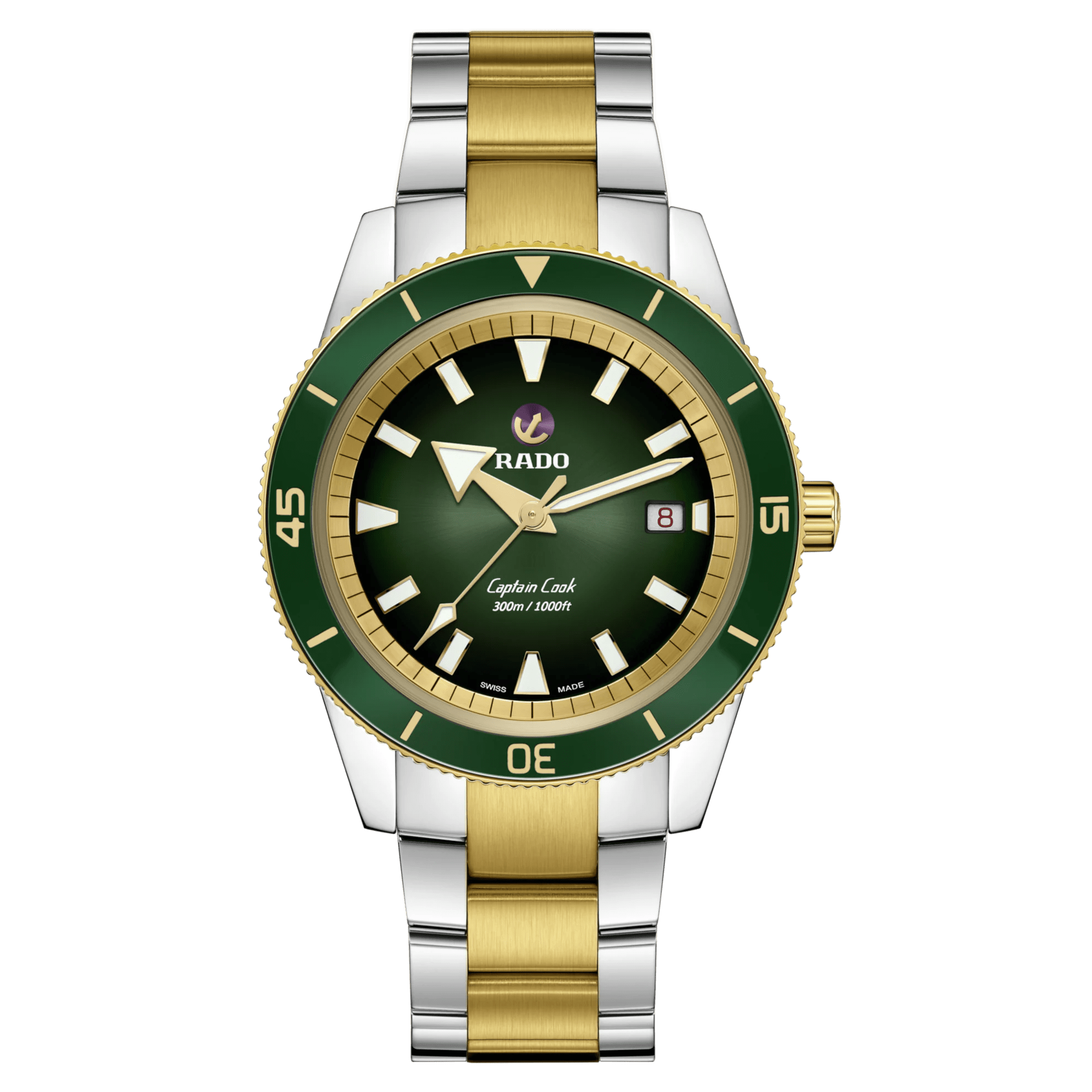 RADO Captain Cook Automatic 42mm Yellow Gold-Green Men's Watch R321383 ...