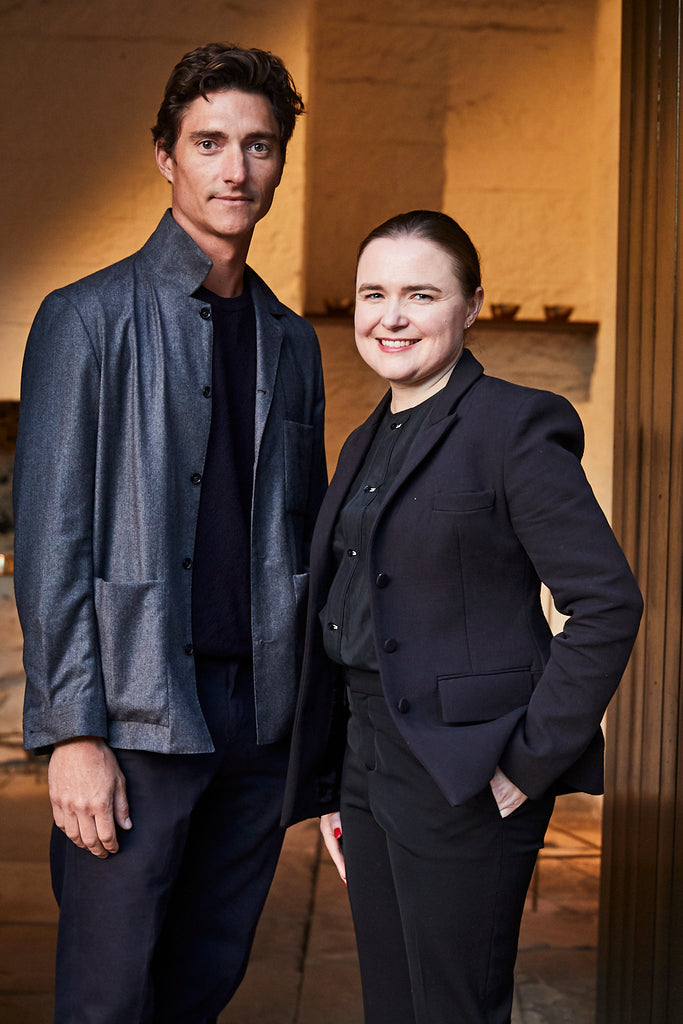 Portrait of Henry Wilson and Kate Forbes in Sydney. The launch of Aesop Brass Oil Burner.