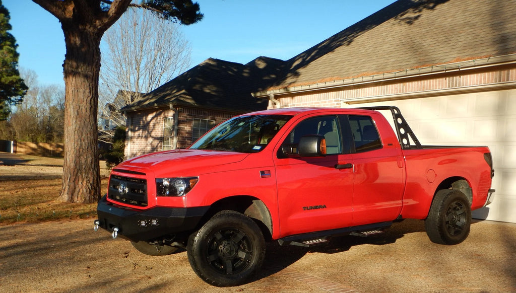 Lifte red Tundra with off-road bumpers