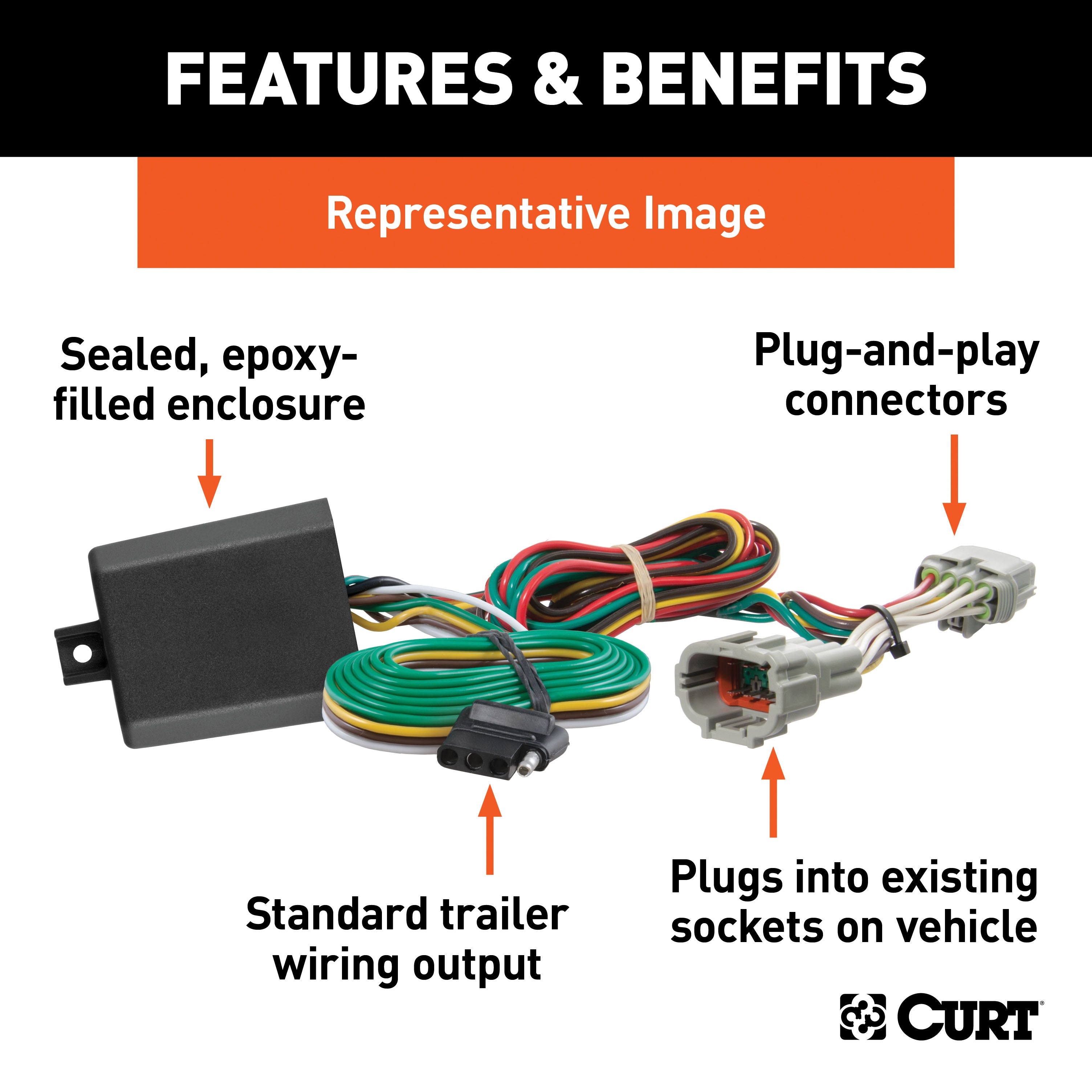 CURT 56407 Custom Wiring Harness; 4-Way Flat Output; Select Jeep Wrangler JL;  Gladiator | Truck Part Superstore CANADA