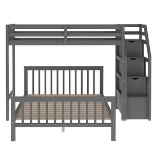 Twin over Full Loft Bed with Staircase,Gray(OLD SKU:SM000107AAE)