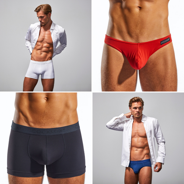 Collage of Cocksox Always Collection men's underwear in multiple colours