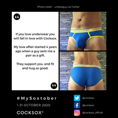Entry to the Cocksox #MySoxtober 2020 contest featuring CX76N Sports Briefs in Fervent Blue