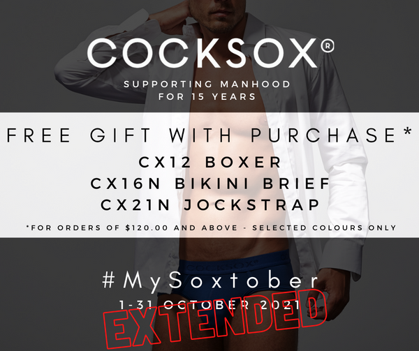 Promotional image for the 2021 Cocksox #MySoxtober free gift with purchase offer