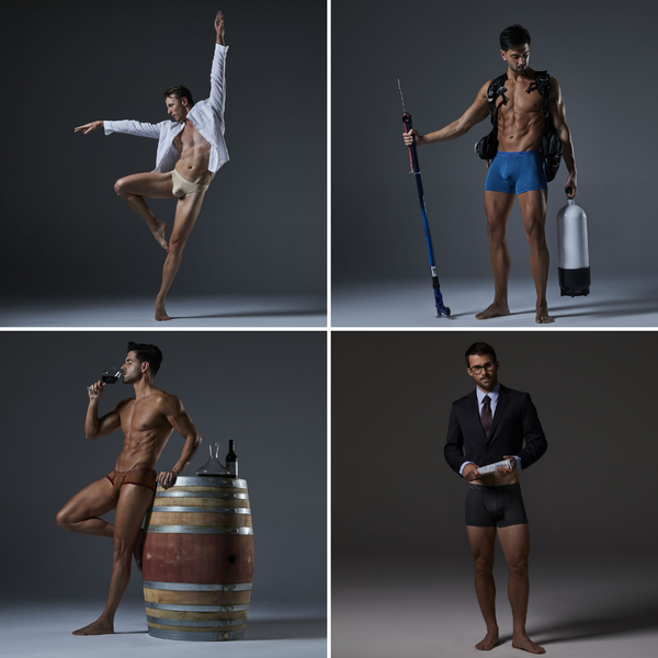 Collage of lifestyle editorial images featuring Cocksox Pro Collection men's underwear