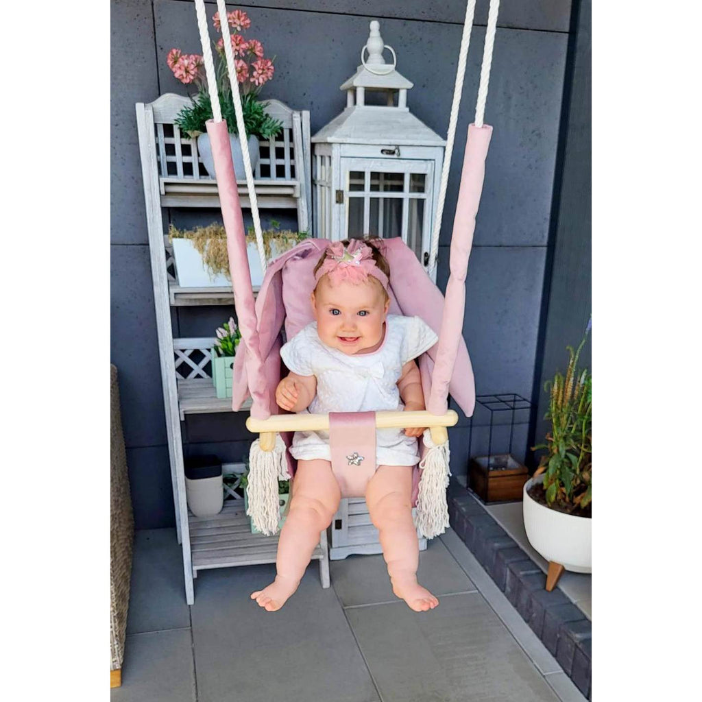 Als reactie op de herwinnen George Hanbury Luxe houten konijn handgemaakte roze babyschommel/ kinderschommel met –  Voordeelstore.nl