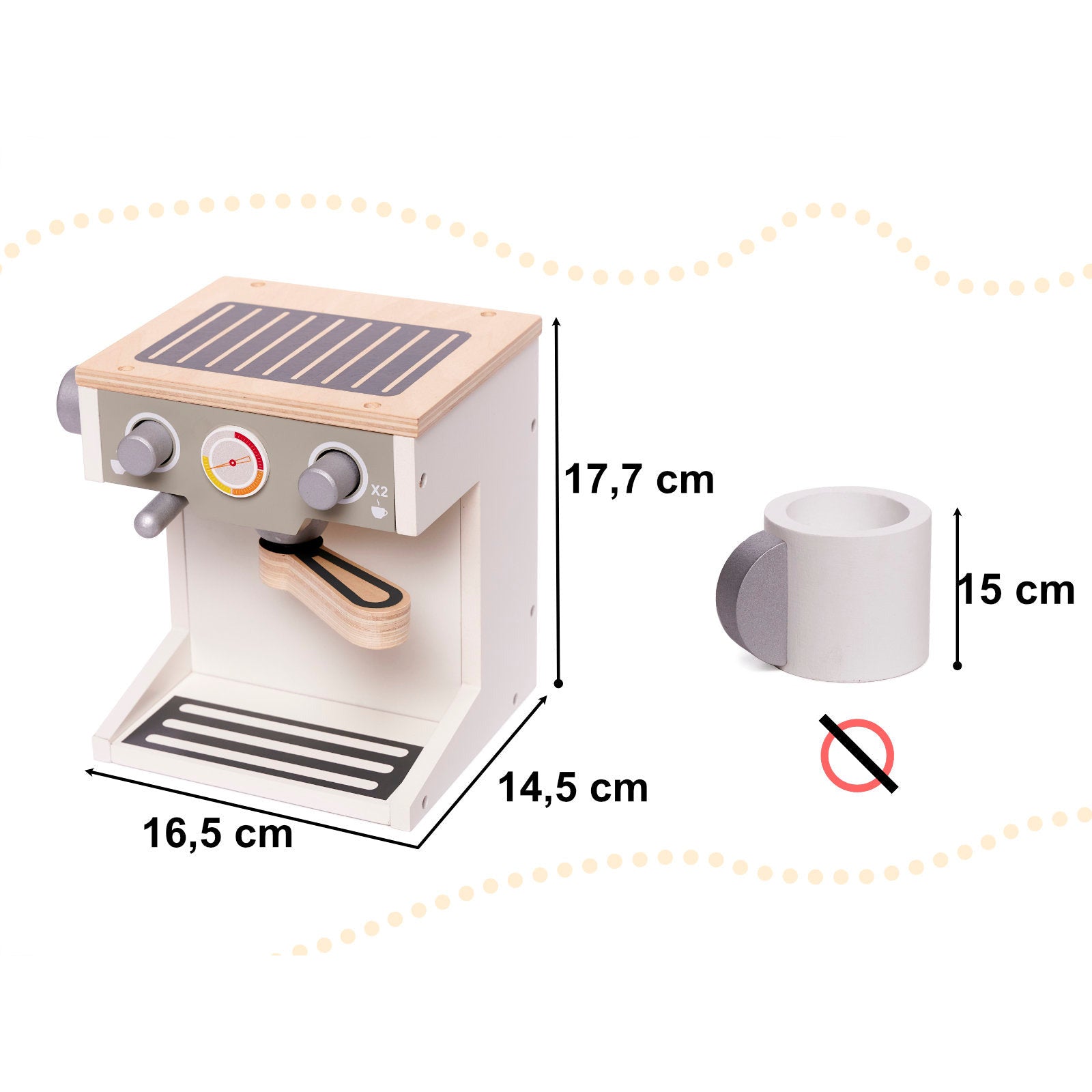 Houten speelgoed espressomachine/ koffiemachine 17.7 16.5 cm –