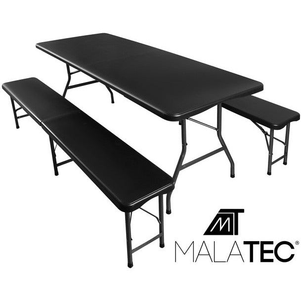Malatec campingtafel en 2 inklapbaar 180 cm zwart - opvouwbaar Voordeelstore.nl