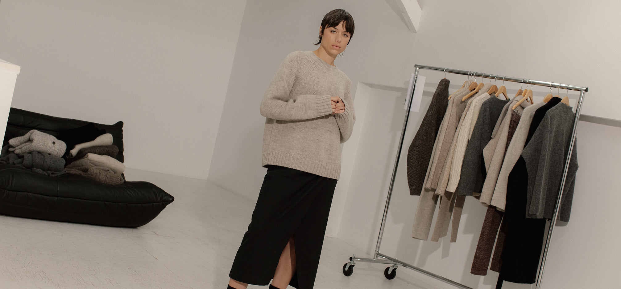 Knit sweater on model in studio