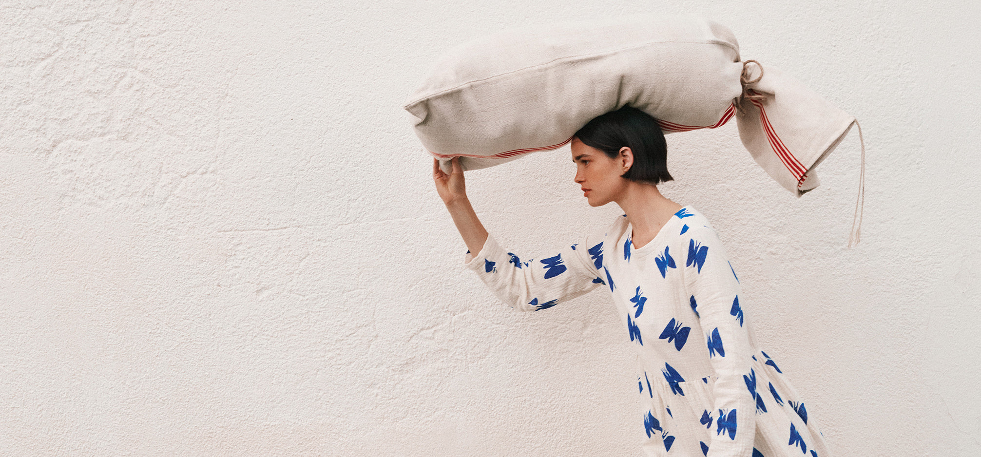 Woman wearing Bobo Choses Blue & White Dress