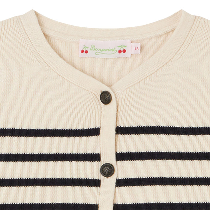 Bonpoint Child Demy Cardigan Cream With Marine Blue Stripes