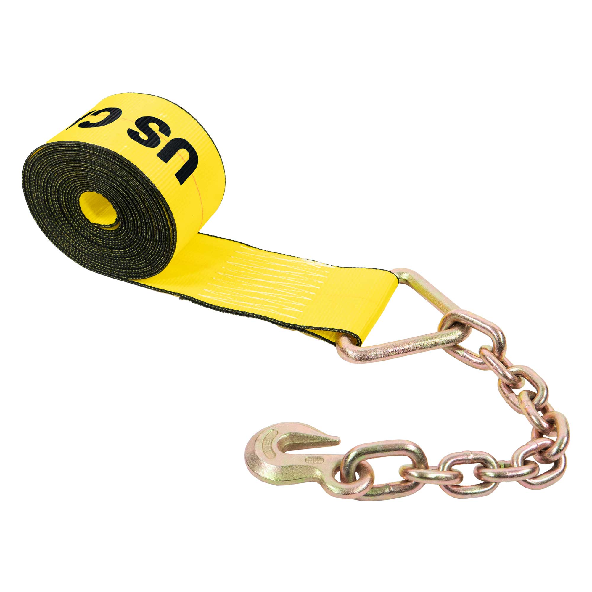 4" x 50' Winch Strap with 18" Chain Extension | Yellow
