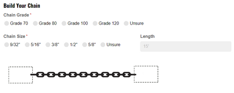 Chain specifications on chain request form.