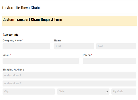 Custom chain request form page on U.S. Cargo Control website.