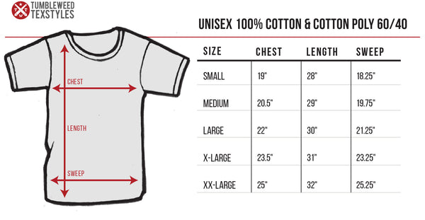 Unisex Cotton T Shirt Size Chart