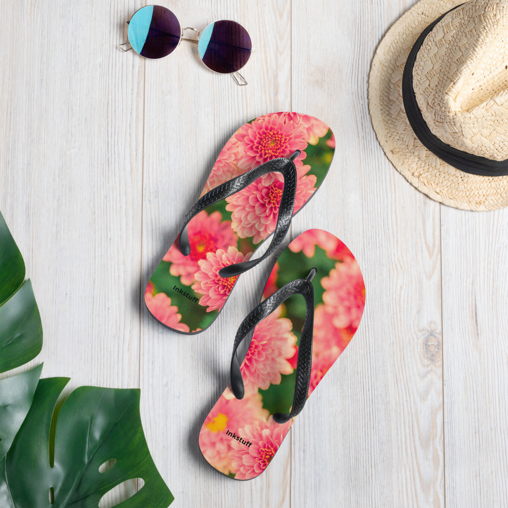 pink flower flip flops