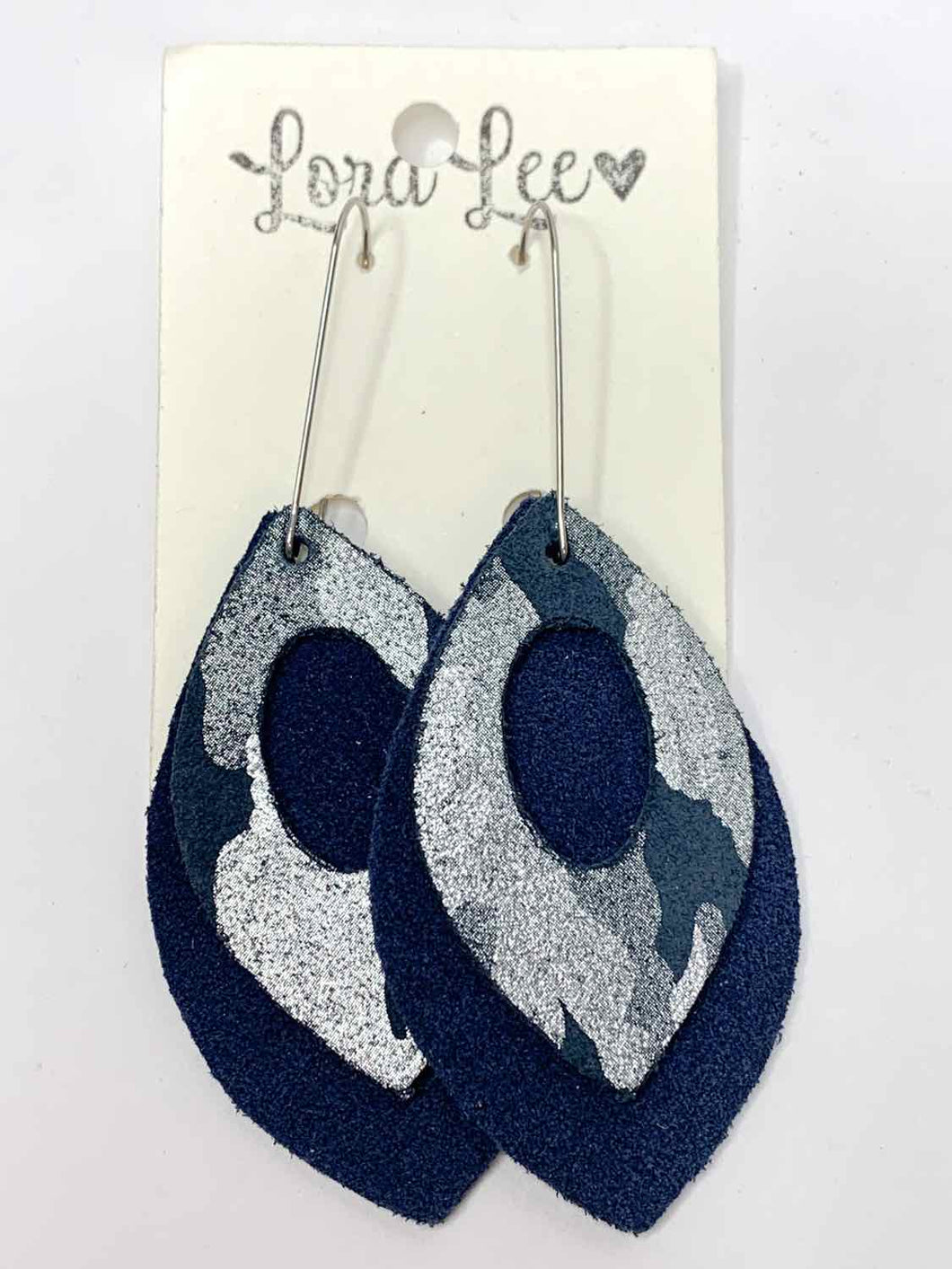 blue leather earrings