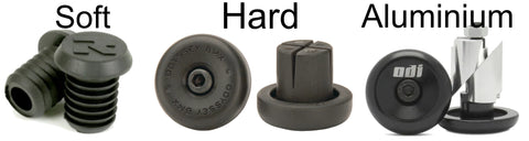Differences in bar ends. Soft plastic bar ends. Hard Plastic bar ends. Aluminium bar ends. 