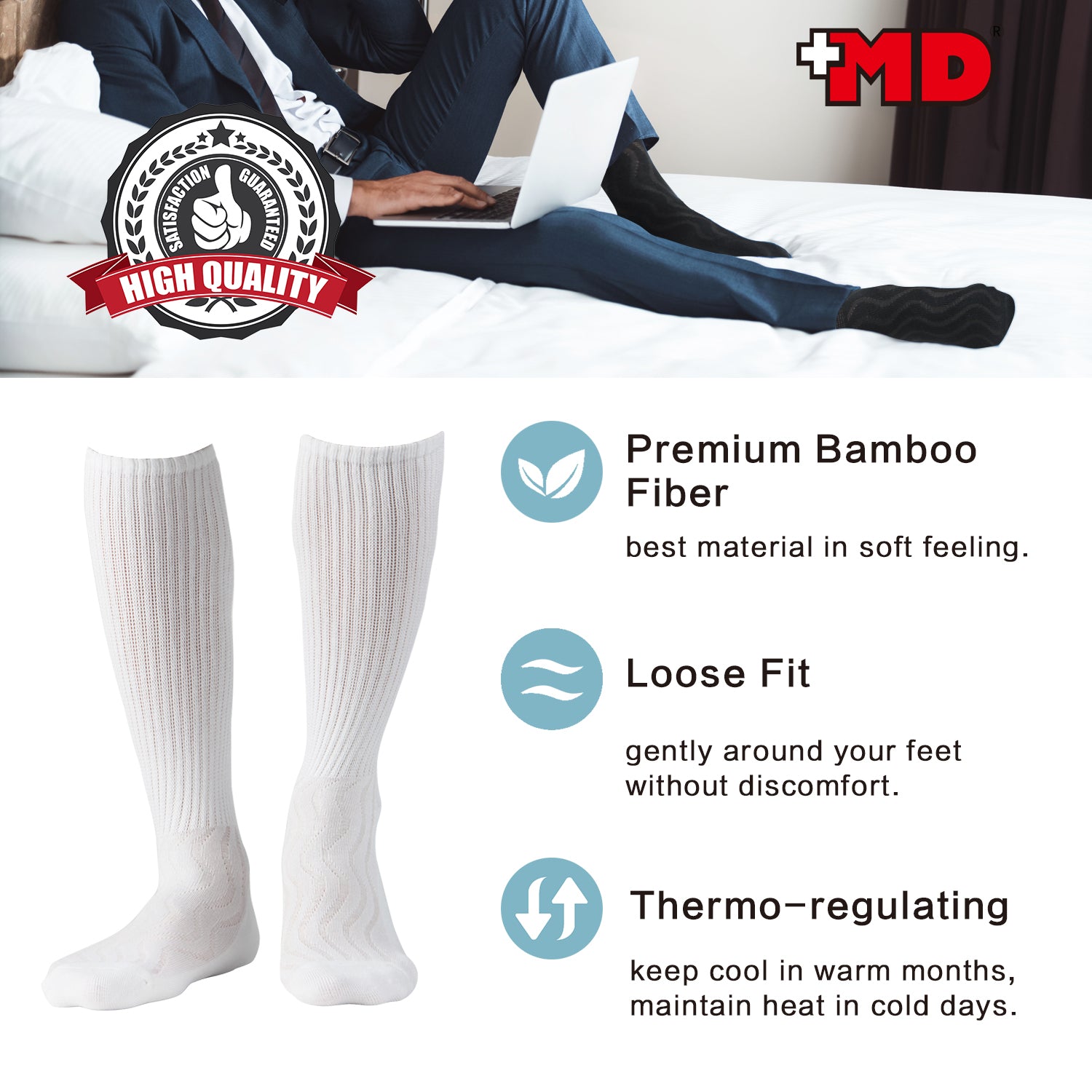 MD Bamboo Crew Socks Non-Binding Cushioned Moisture Wicking Dress Sock ...