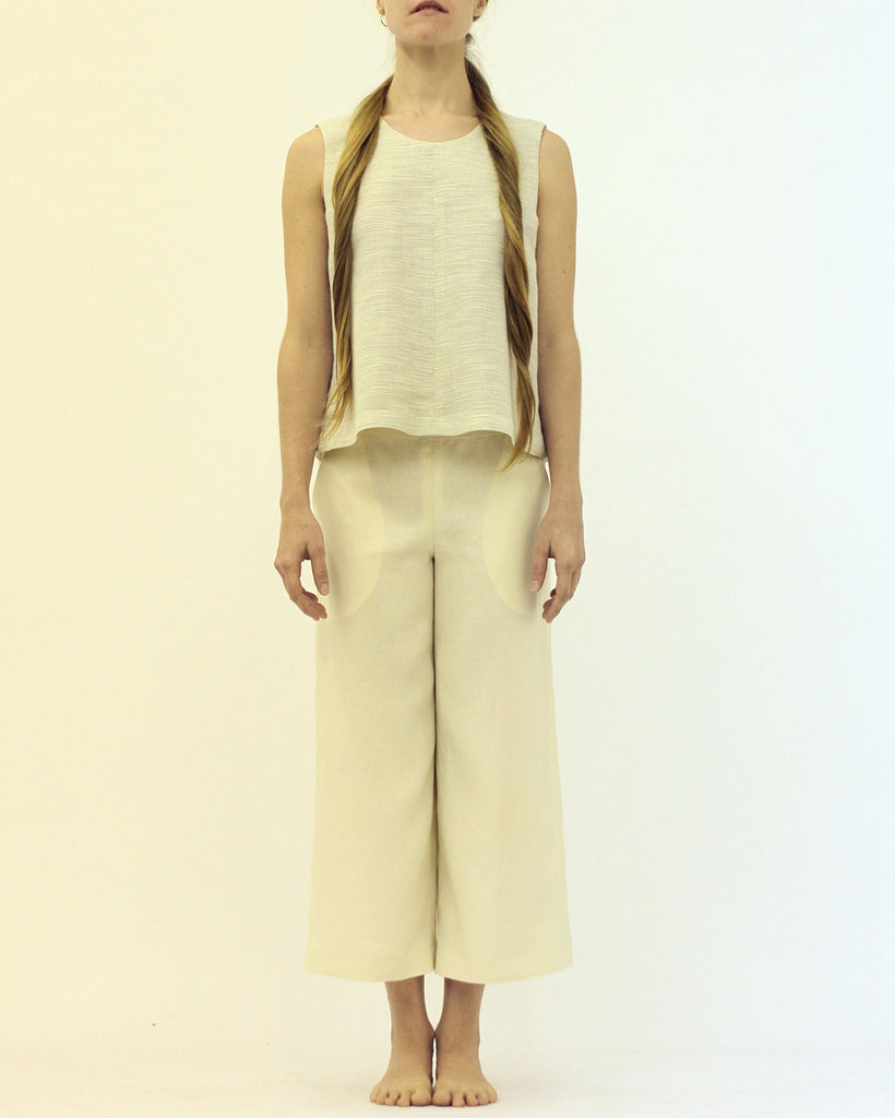 Divide linen top and Wide plat cropped trousers