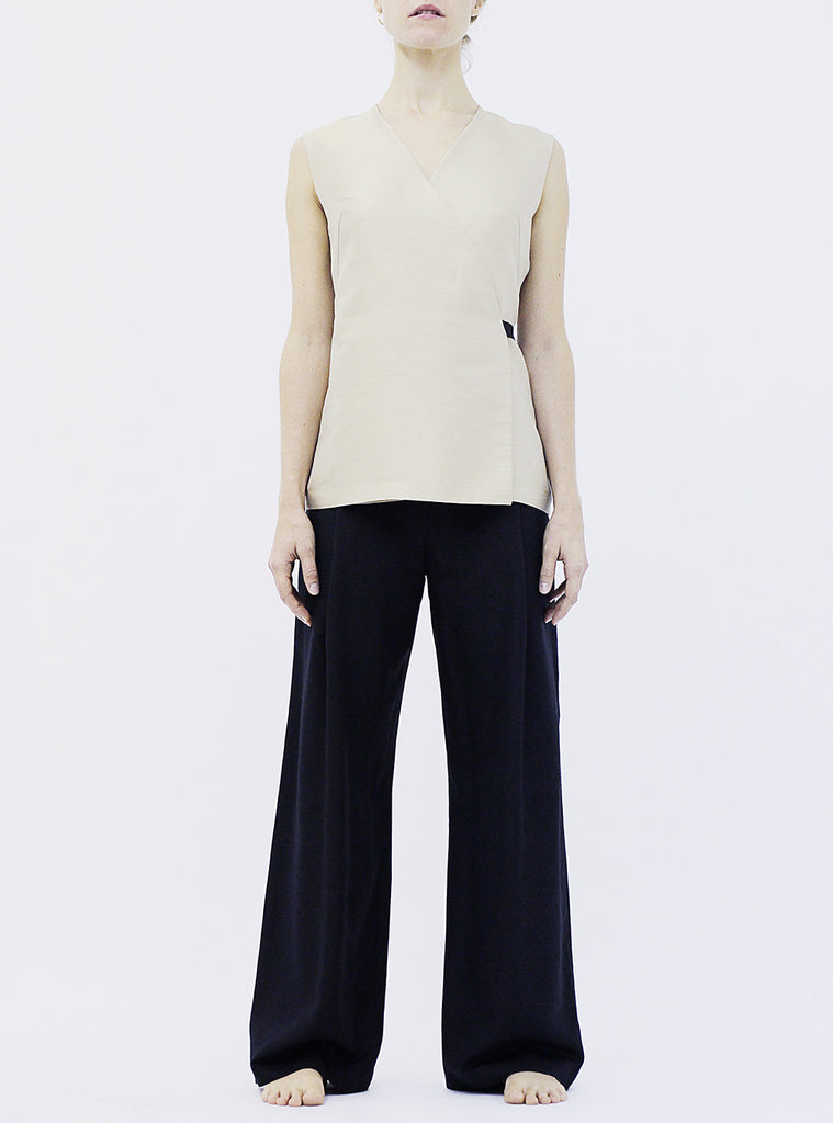 Over silk top and Pleat wide trousers