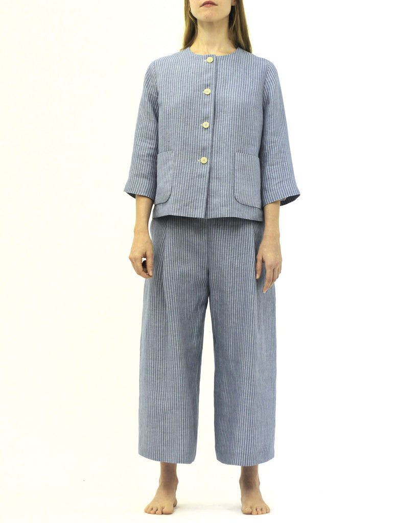 Linen shirts jacket and Pleat wide trousers