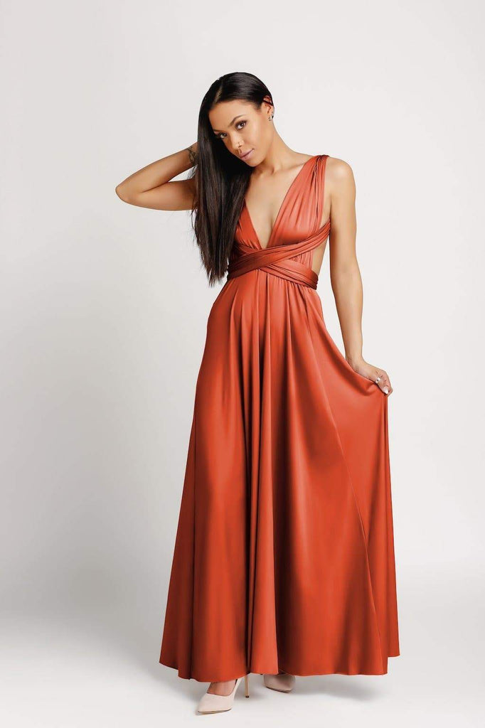 orange floor length dress