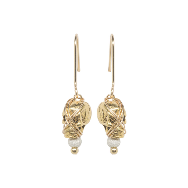 Earrings GOLD SKULL DROP EARRING:  Handmade by Kat&Bee Jewellery