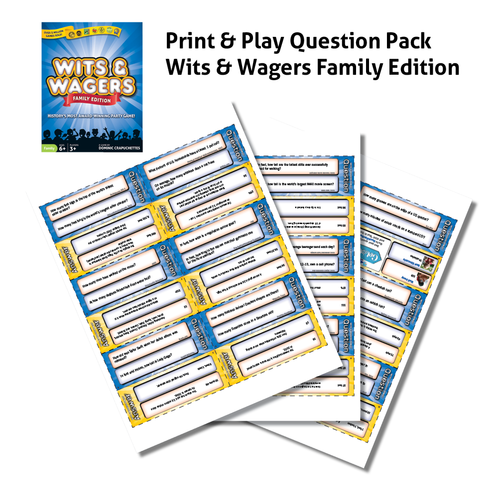 Wits Wagers Family Question Cards Print Play North Star Games