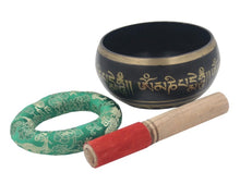 Load image into Gallery viewer, Tibetan Extra Large Heavy Meditation Om Mani Padme Hum Singing Bowl With Mallet and Silk Cushion