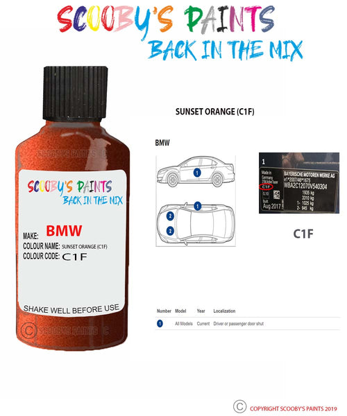 Paint For Bmw 1 Series Sunset Orange Code C1F Old Code Touch Up Paint