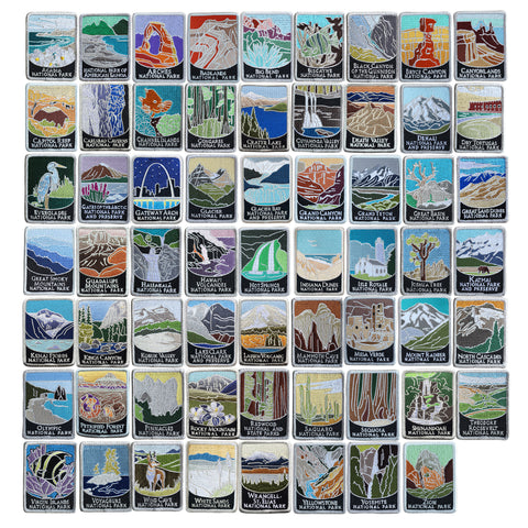Colección 2.5 X 2.5 Pegatinas Set 63 Parques Nacionales USA Colección  Completa Pegatinas Redondas. Mapa de los Parques Nacionales de Estados  Unidos.