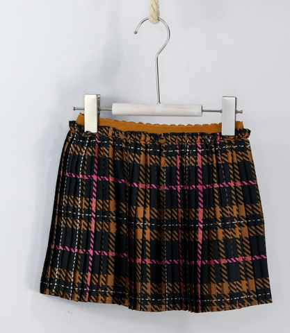 Satin Plaid Pleated Skirt