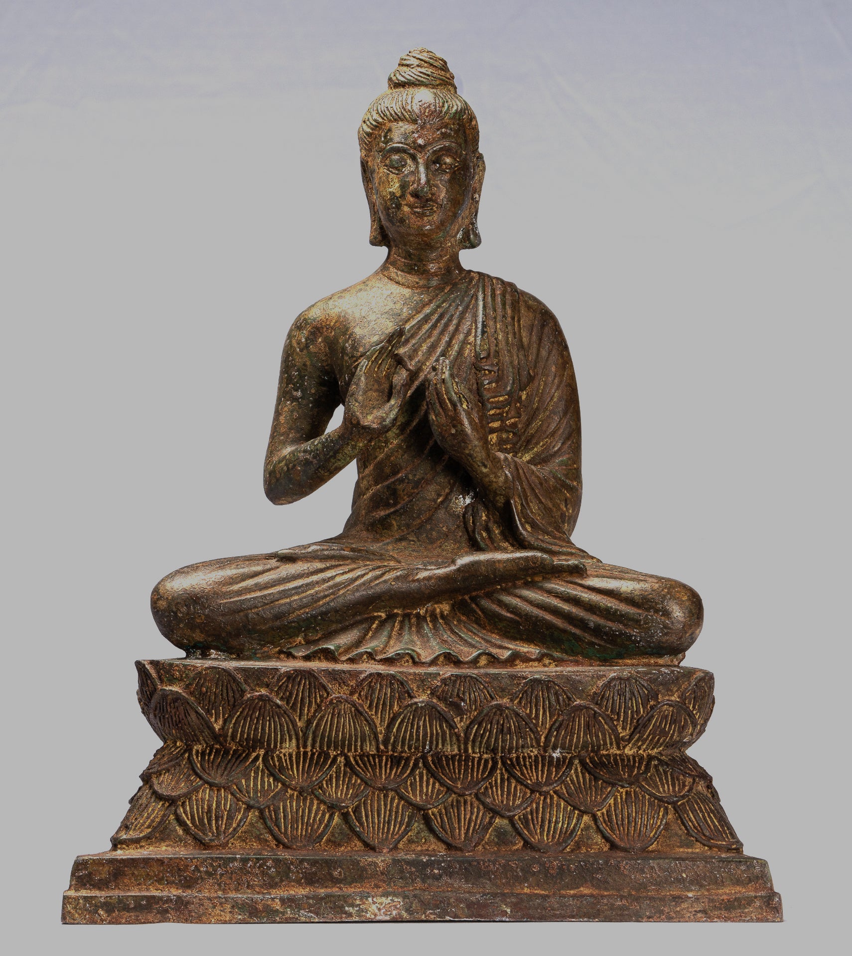 Indian Buddha Statue - Antique Gandhara Style Bronze Teaching Buddha S – HD Asian