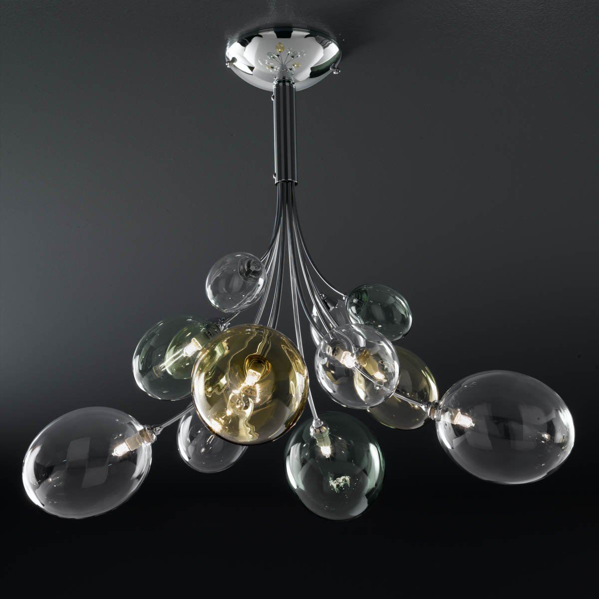 Ballon Bespoke Italian Flowing 8 Lamp Semi Flush With Blown Glass