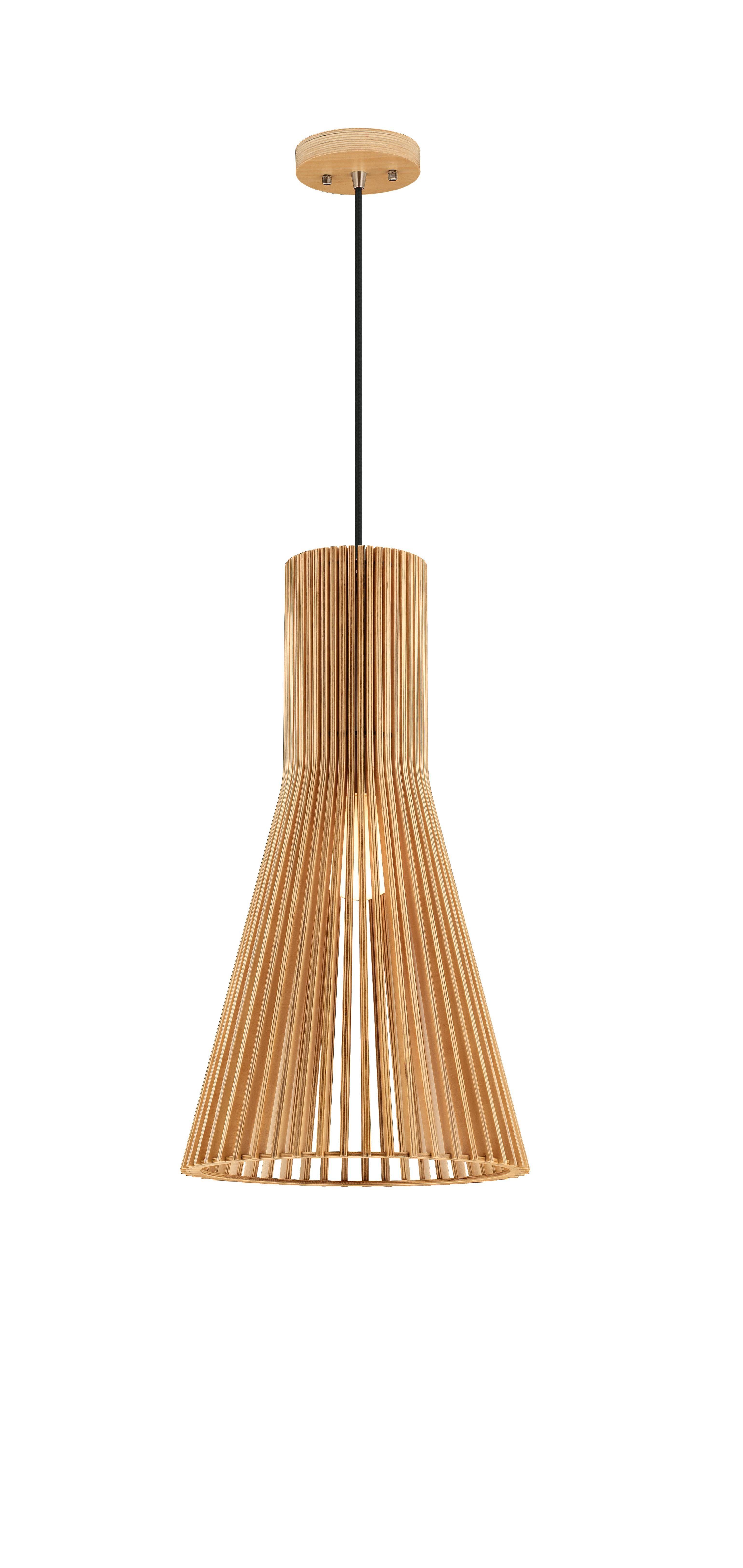 Norbury Natural Wood Large Semi Conical Pendant With Black Fabric