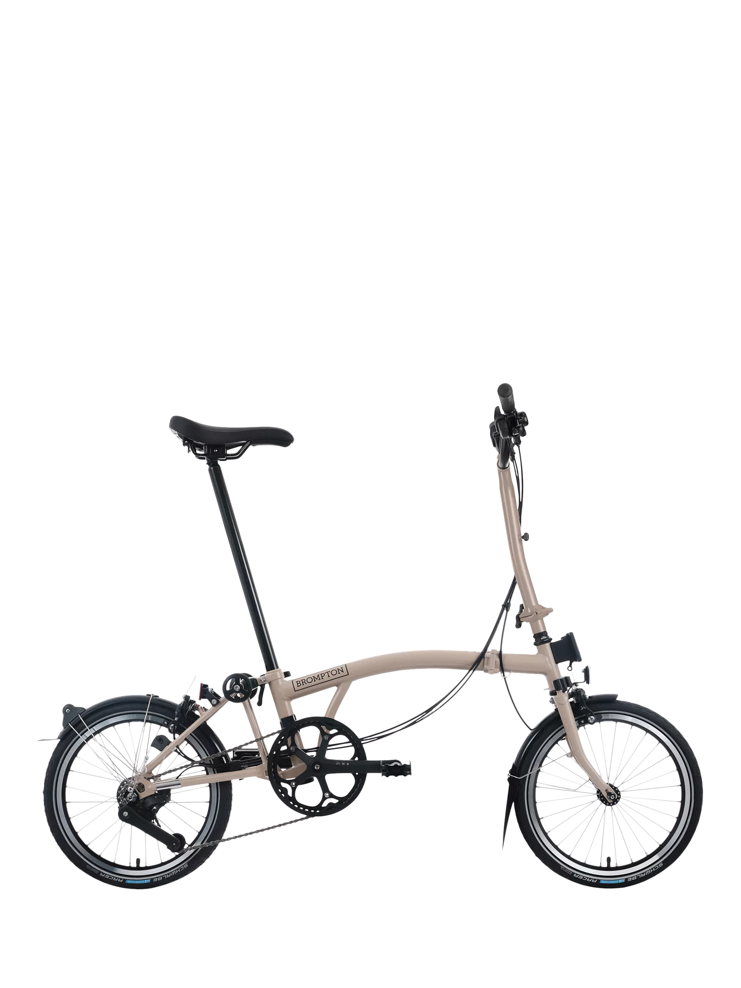 12-Speed Brompton C Line Folding Bike with High Handlebar in Dune Sand Color