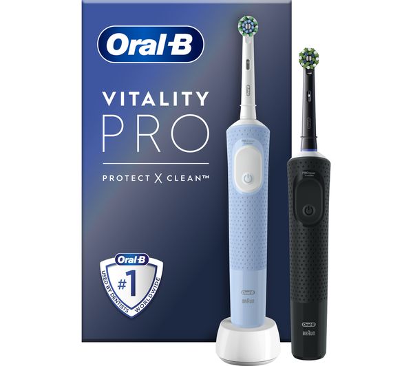 UK's TieDex Oral B Vitality Pro Electric Toothbrush - Stylish Black & Blue Duo