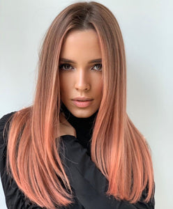 Luxury Balayage Rose Gold Strawberry Blonde Peachy Pink 100% Human Hair Swiss 13x4 Lace Front Wig Wavy U-Part or Full Lace Upgrade Available