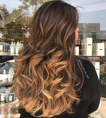 dark brown hair with caramel ombre