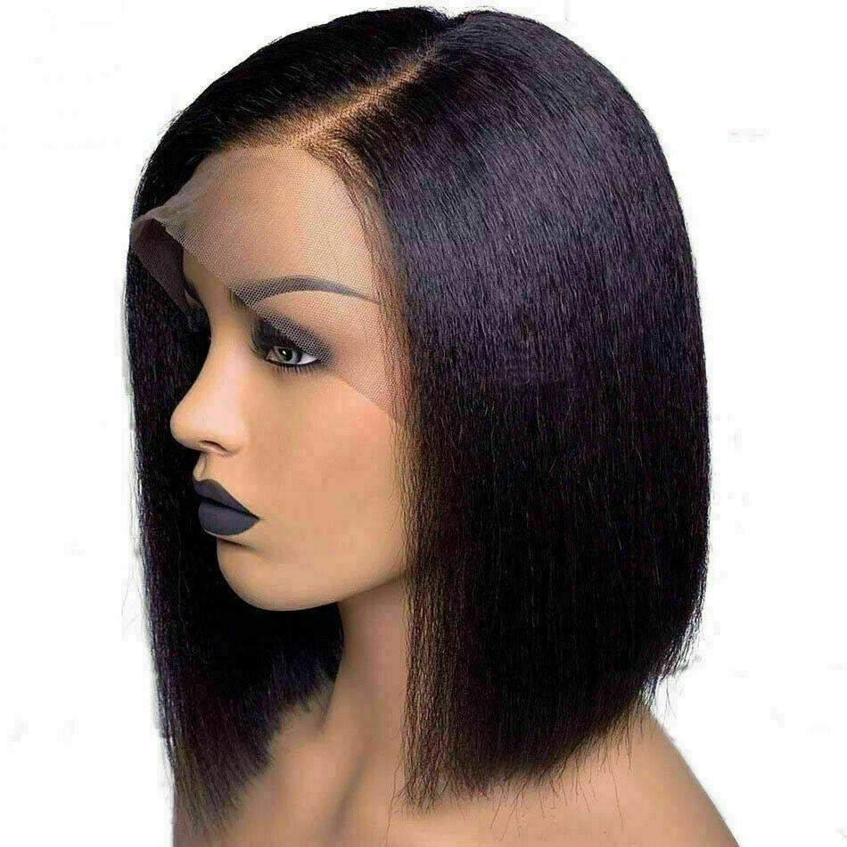 Luxury Yaki Straight Bob #1B Black Remy 100% Human Hair Swiss 13x4 Lac –  Dolly Luxury Hair