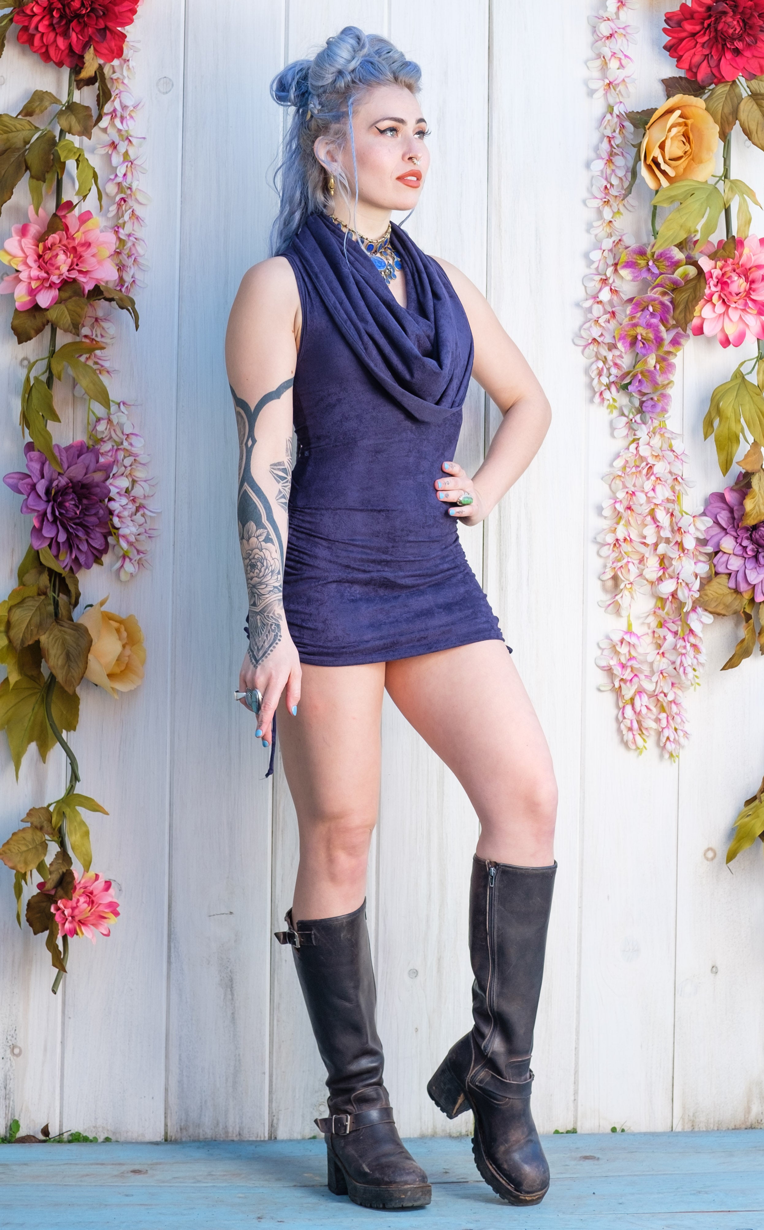 Navy Suede Huntress Cinch Dress