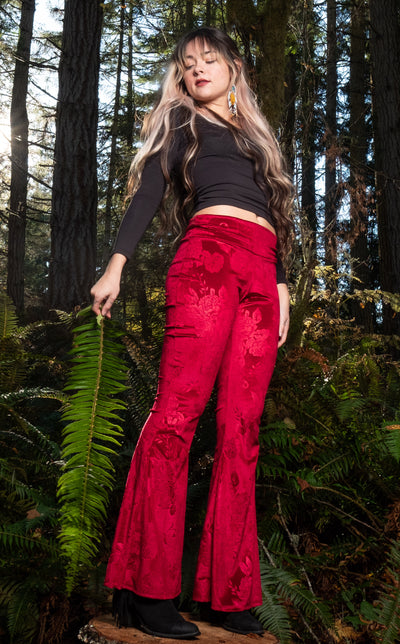 Forest Green Velvet Slim Bells  Green Velvet Pants - Warrior Within Designs