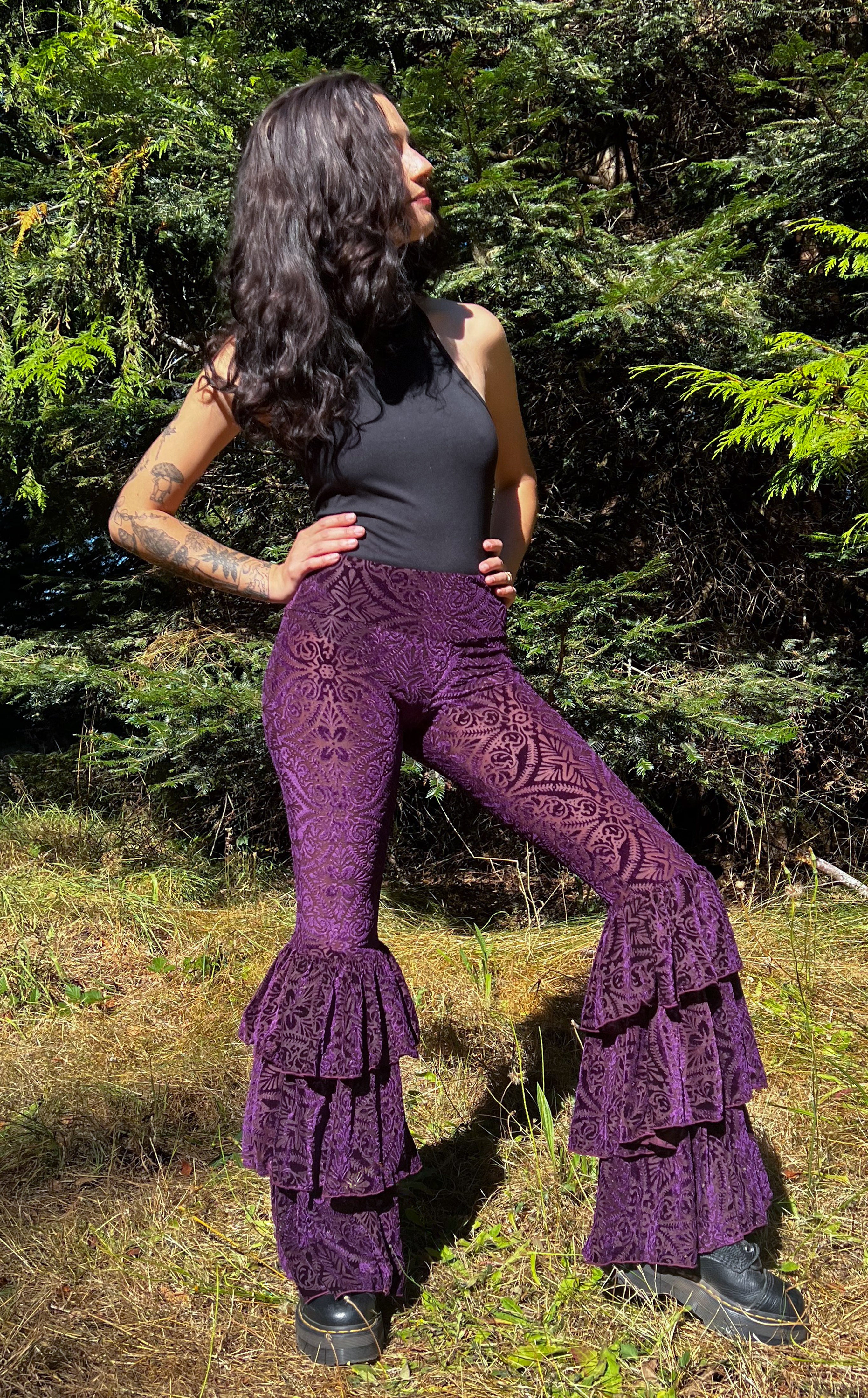 Maroon Burnout Velvet Pirate Pants